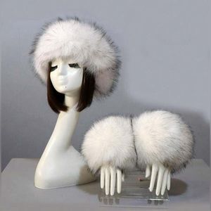 SET OF THICK AND FLUFFY FAUX FUR HEADBAND AND ELASTIC CUFFS WINTER WARMER